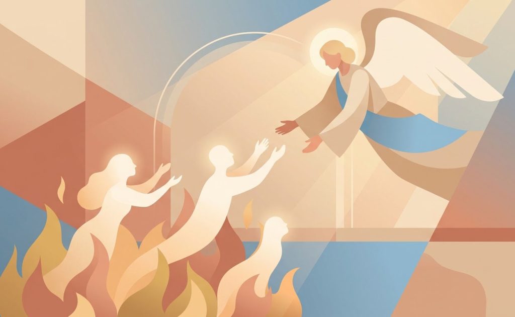Défunts et Âmes du Purgatoire - Illustration prière catholique